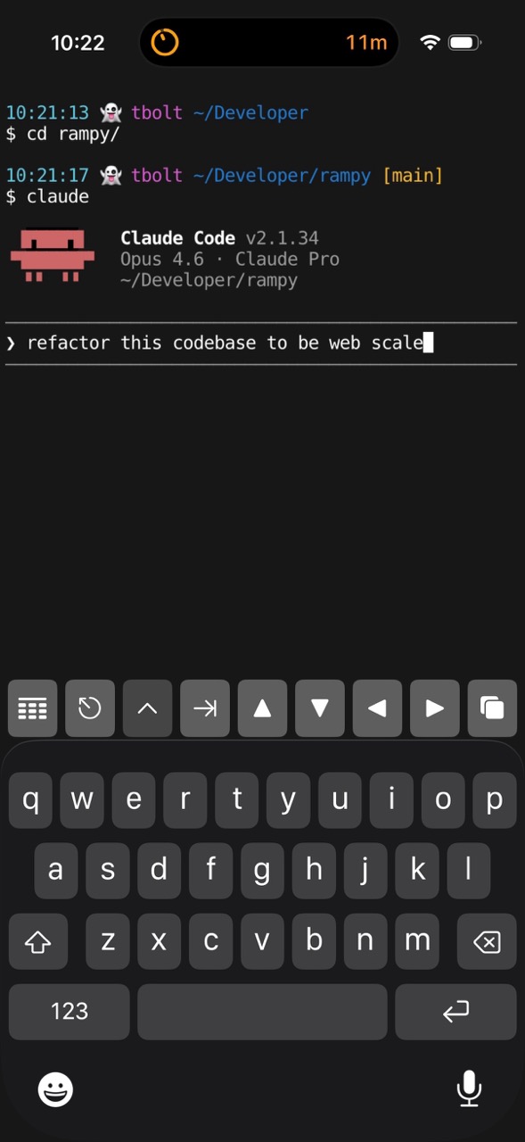Screenshot of Claude Code in Prompt 3 app on an iPhone